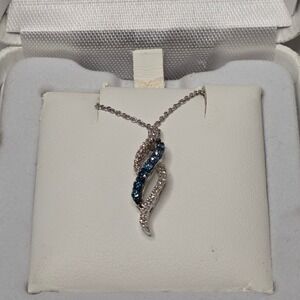 925 Sterling Silver Blue White Stone Swirl Pendant Necklace JWBR